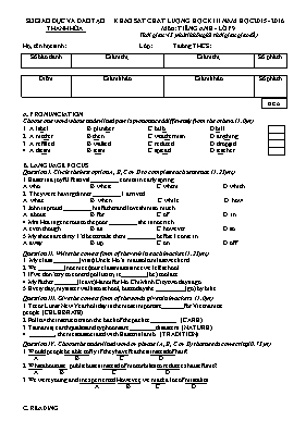 Đề khảo sát chất lượng học kỳ II môn Tiếng Anh Lớp 9 - Đề B - Năm học 2015-2016 - Sở GD & ĐT Thanh Hóa (Có đáp án)